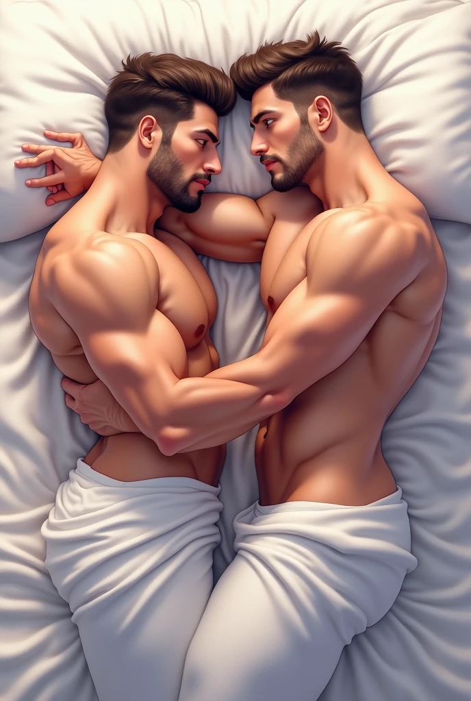 a man kisses another man, full body, muscular, handsome, 4K, HDR,