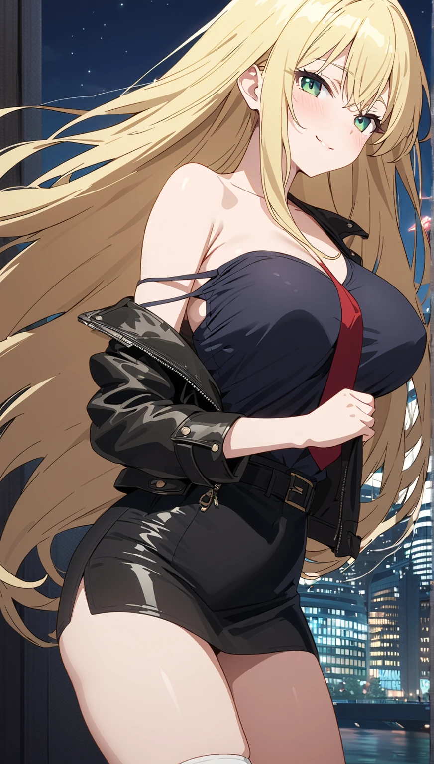 beautiful detailed sexy female mafia boss, wearing sexy mafia suit, and long transparent coat, blonde hair, slender, large breast, massive cleavage exposed, huge buttock, walking arrogantly on the highway