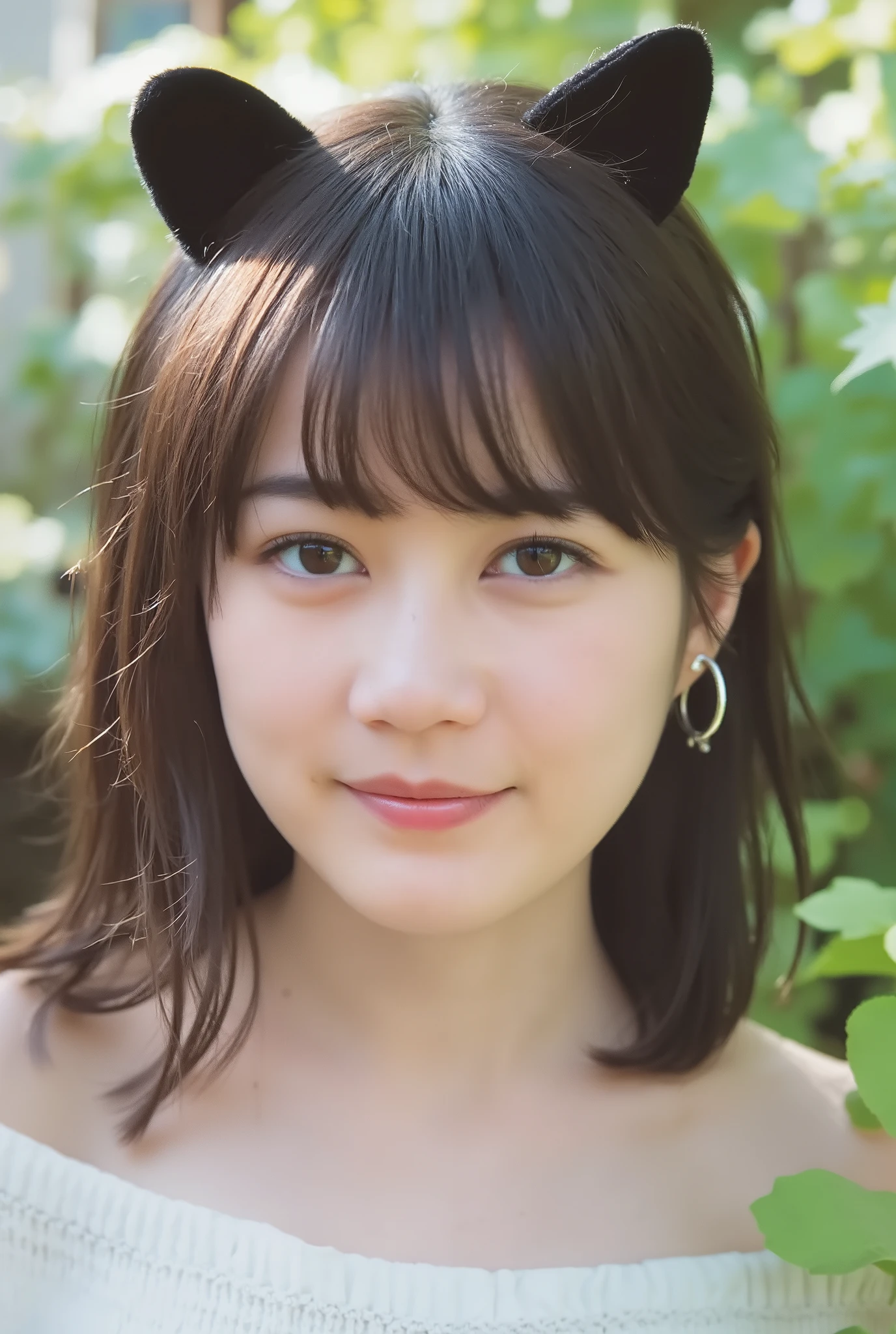 (((choker)))、Japanese age Girl、Raise your arms、white skin、bright lights、Ultra HD、4K、Picture of her face 、((She smiles)), ((( ribbed sweater with see-through bra :1.3, off-shoulder sweater))), shorts:1.2, mechanical fox ears showing shoulders , (((underbust: 1.1))),、thighs、Ultra HD、High image quality in every detail、collarbone、(Ergonomically accurate human body)、