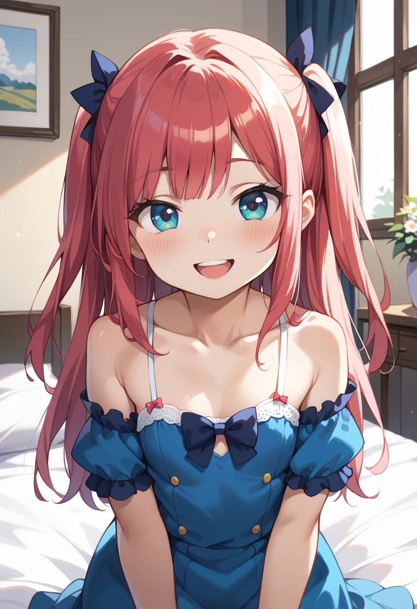 ((masterpiece)), ((best quality)), (ultra-detailed), anime style, on the bed, a cute girl, 1girl, solo, smile, underwear00