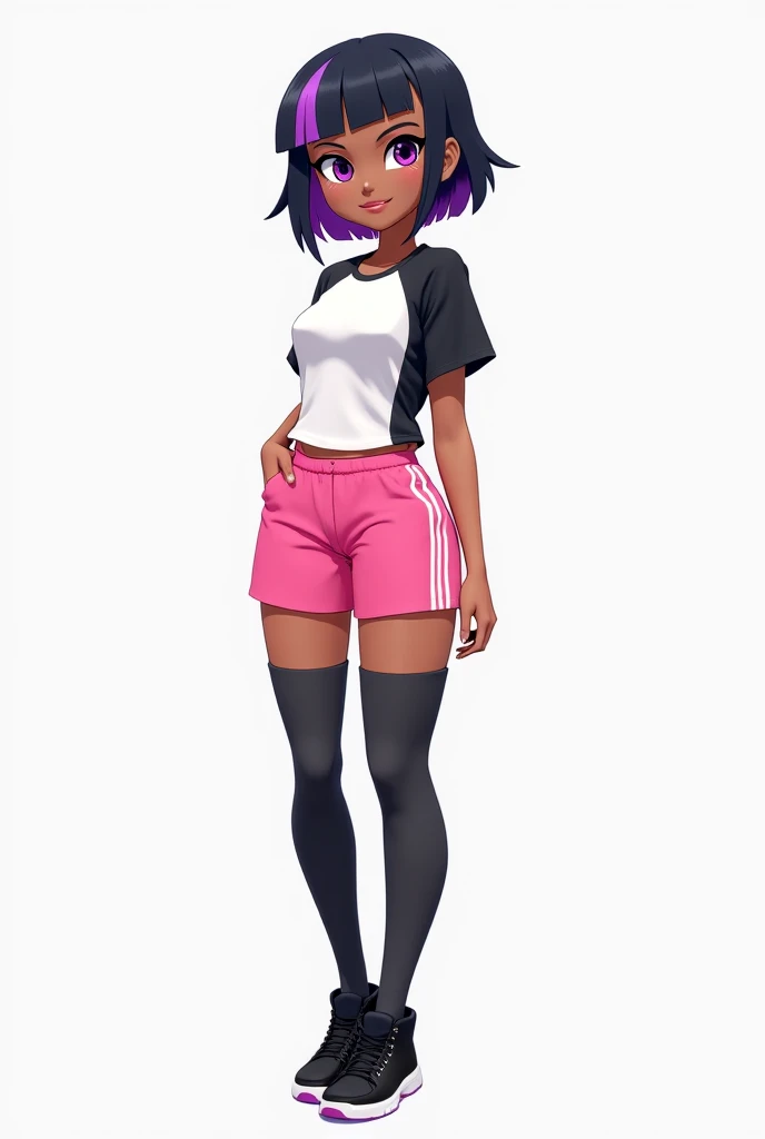 african woman, black skin, wearing a short dress, long black socks, blue and pink hair degrade, whole body, raised eyebrows, fake animal ears, concept art, Ghibli-like colors, Ashcan School, motion blur, cinematic lighting, silhouette, masterpiece, anatomically correct, textured skin, super detail, high details, high quality, highres, best quality, anatomically correct, textured skin, super detail,  High details