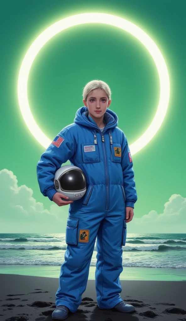 (young girl, 16 years old, blond hair, photorealistic, pale skin), (yellow (eyes:1.2)), (slim build:1.3), (fantasy space suit), beautiful face, symmetrical face, Greg Rutkowski, wlop and Sam Kuvshinov, (long hair), blond eyelashes, large iris, large pupil, full body, standing on the background of the cosmodrome, artstation, 8k, science fiction, pastel colors, props, panel, concept, futuristic, gribble, simon stalenhag, space, in outer space, a spaceship in the sky, technological blocks