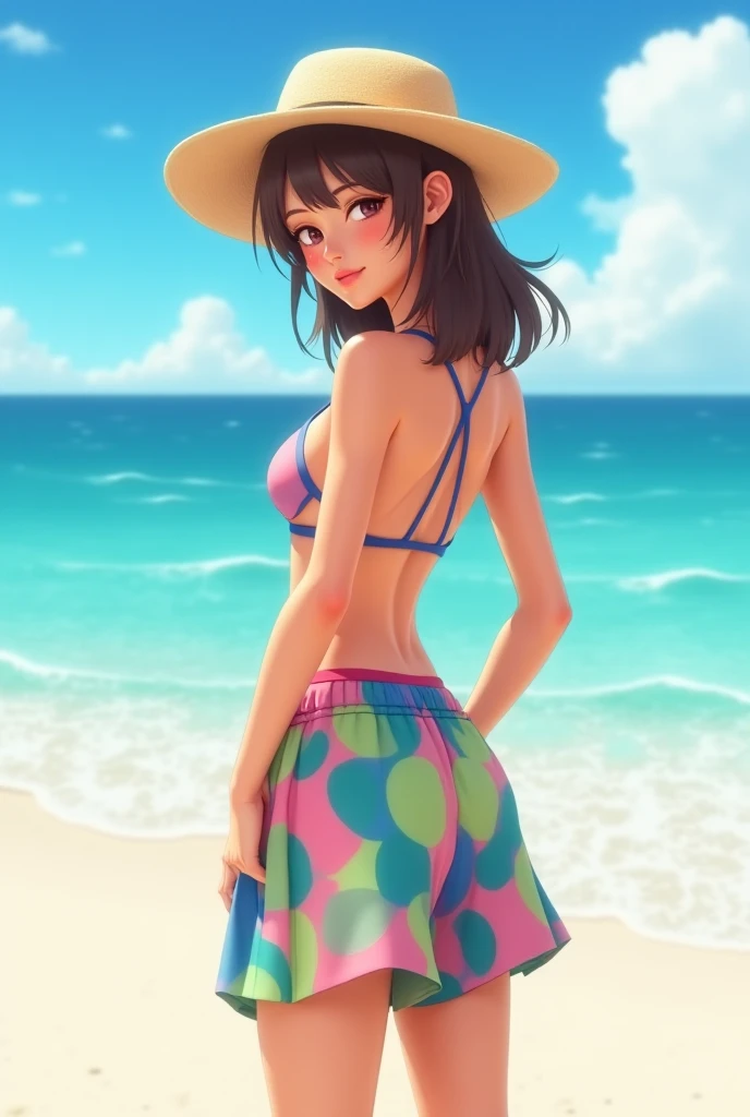 Sunlight　Climbing　From below　Colorful underwear pattern　prety woman　short-cut々　on a tree