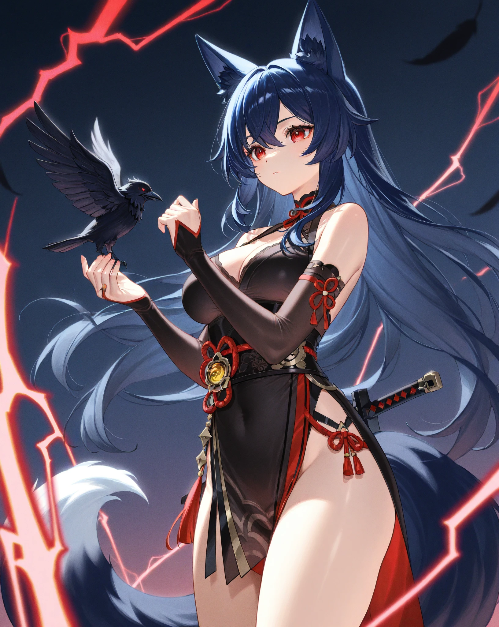 clear,clear,black,bright characters,,clear,red eyes,,bright characters,Lovely,Exploding Clothes Illustration,clear,night sky,lights,Many bright stars,A lot of meteors,red eyes,Two dimensions,top quality, masterpiece,hair accessories,Moderate, black and red mixed clothing,