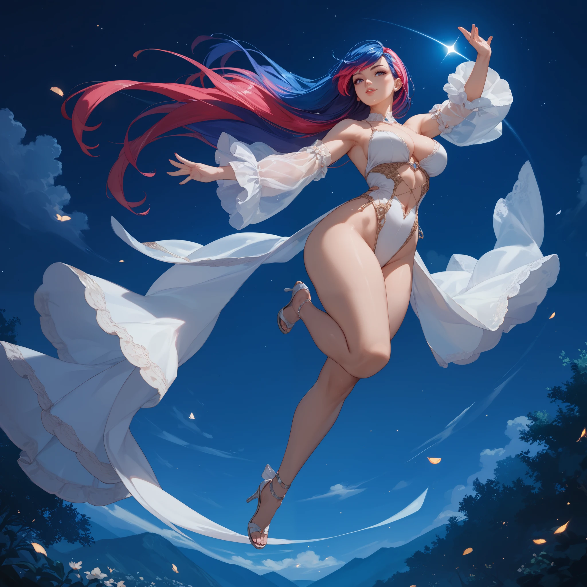 cosmicangel, blue (c-string:1.3), pose, (masterpiece), (best_quality), (ultra-detailed), (surrealism), (illustration), 1girl, abs, muscular, sexy legs, curvy legs, bare legs, long legs, celestial, goddess, outer space, scifi, blush, full body, [:wild, formal costume design,:0.2], red hair, bombshell hair, official art, vivid color, perfect hourglass figure, small breasts, finely detailed, hyper detailed, 8k, high resolution illustration, Masterpiece, best quality, absurdres, intricate_detail <lora:cString_v10:1>, <hypernet:LuisapAbstract_abstractVersion:0.1>