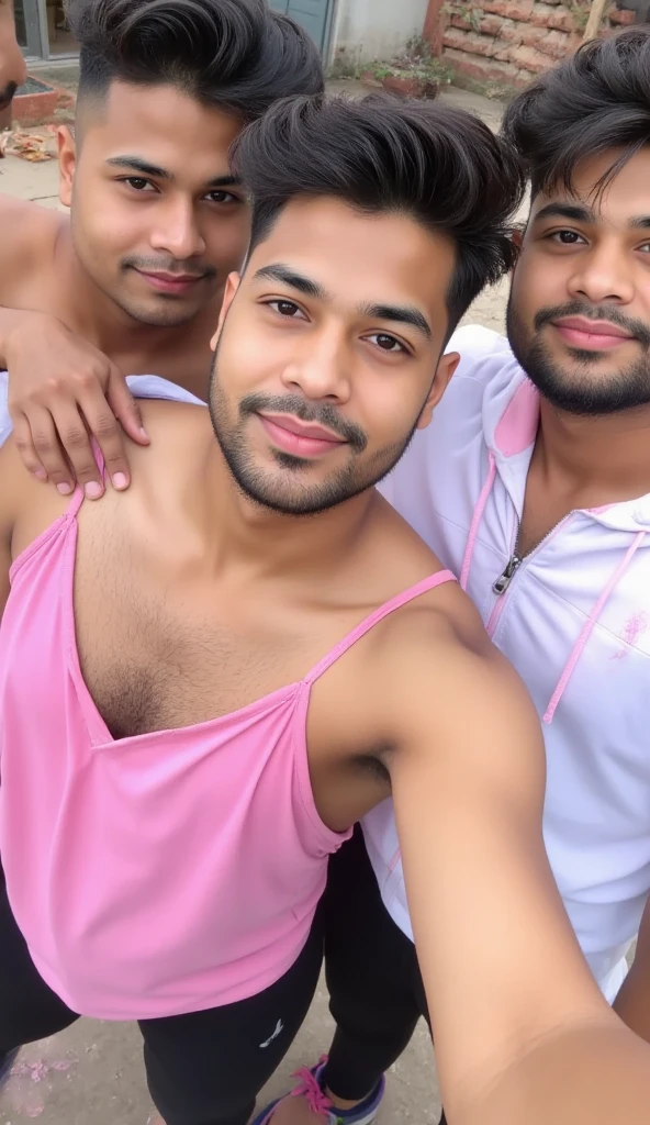 A 28 years Indian boy with 2 friend both are in tank top under vest and were Indian Lux classic trunk underwear