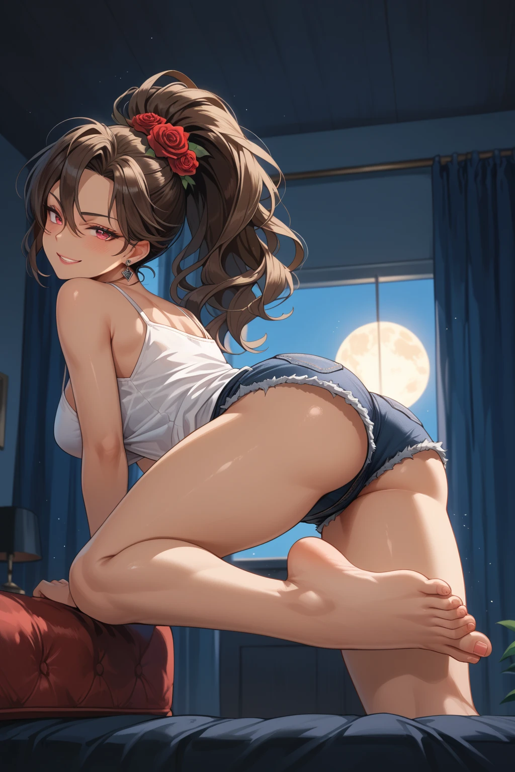 (((8Kmasterpiece,highest quality)), ultra high resolution,(masterpiece: 1.4),hyper detail
BREAK (1 girl),beautiful face,(green eyes),beautiful and delicate eyes,(thick eyeliner:1.3),beautiful and delicate eyes,(thin and long eyelashes:1.3),artistic makeup
BREAK (black hair),(bangs patsun),(long twintails) BREAK (grin:1.2),(embarrassed),(great joy:1.3)
BREAK (slender body),(long legs),(big ass:1.2) BREAK (luxury bunny girl costume:1.3),(rabbit ears headgear),(ornament of rose),(gold necklace),(black high heels)
BREAK (leaning back:1.3),(hands on hip:1.2),(standing:1.3)
BREAK (hotel room:1.3),(elegant space:1.2)
BREAK (particle of fantasy lights:1.2),(night:1.2)
BREAK depth of written boundary,spectacular panoramic view,(lens flare),(vignette light:1.2)