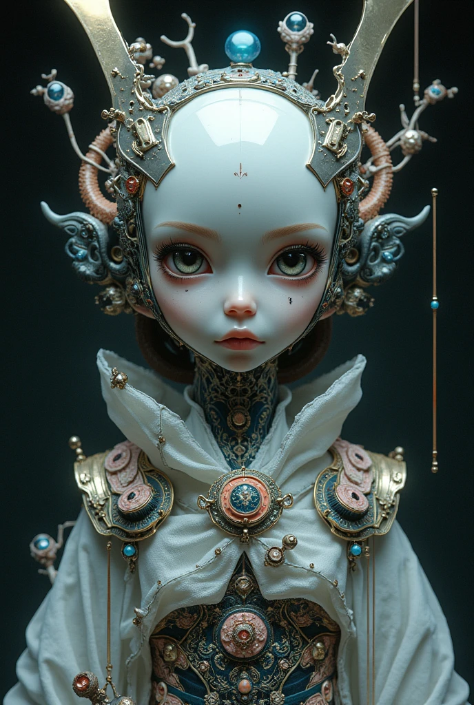 sculpture welding, Luxurious Elegance, extravagant, ornate, designer, opulent, picturesque, lavish,, Conceptual Art, reference illustration, concept art,, Cool color guide, Cloisonnism,, absurd,(1 perfect pretty girl),  brown spore print geological ice amber,resourceful,transforming into a creature of power, embodying magical attributes, detailed eyes, detailed hands,  
