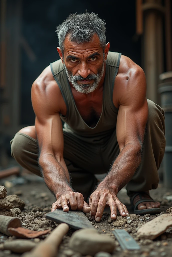 A poor man working Hard and he is Swatting and a Dark background
