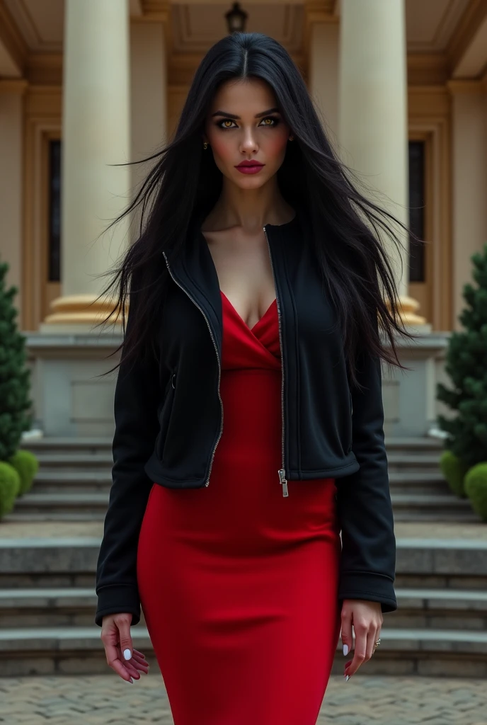 Photo of a 30-year-old girl, ((( Anne Hathaway:Selena Gomez:0.6))) , Raw beautiful woman (Black long straight hair), ((Portrait)), ((Detailed face:1.2)), ((detailed facial features, finely detailed skin), pale skin, Clothes with cleavage visible, A sexy(cold color), Reflectorasutepiece) (perfectly proportions)(photos realistic)(Best Quality) (Detailed) photographed in a Canon EOS R5, 50mm Lens, F/2.8, nffsrinning)Smiled、 (Wallpaper) (Cinematic lighting) (Dramatic Lighting) (foco nítido) (Convoluted) Standing with a coat on、moscow、Red Square、nighttime scene、Full Body Photo Standing、Fashion show Moscow、Light up Vasilii Cathedral
