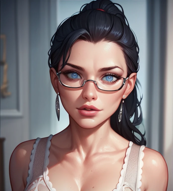 (best quality,4k,8k,highres,masterpiece:1.2),ultra-detailed,(realistic,photorealistic,photo-realistic:1.37),(masterpiece, best quality:1.4), portrait Solo, female, woman, european, blue eyes, glasses, soft hair, black hair, ,long bangs, , straight and silky defined hair, pale skin, casual clothes, cute, ,silhouette,surreal background,mysterious atmosphere,intense emotions,melancholic expression,dim candlelight,lens flare,dramatic shadows,symbolic elements,heavy makeup,pale and dark colors,misty fog,ethereal beauty,subtle texture