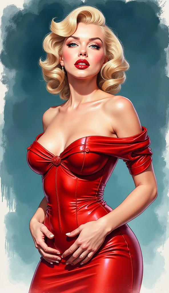 nsfw, Red Queen from Alice in Wonderland, nude, big breasts, 1960s playboy magazine, centerfold, playboy playmate