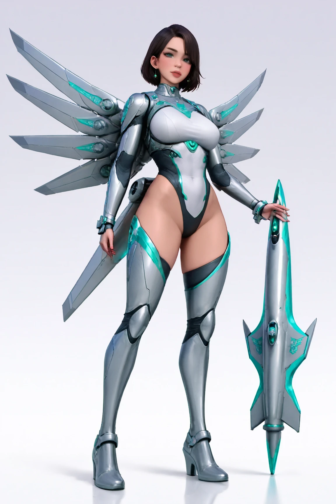 Sexy female orc, full body, green skin, muscle body, abdomen, white hair, pixie cut, halo, blue underwear, flower on head, aqua eyes, thick legs, pointy ears, grin, crazy, Pixar, high detail, backlighting, ray tracing, depth of field, close-up, bokeh, Canon, UHD, high details, anatomically correct, super detail, 8k, best quality