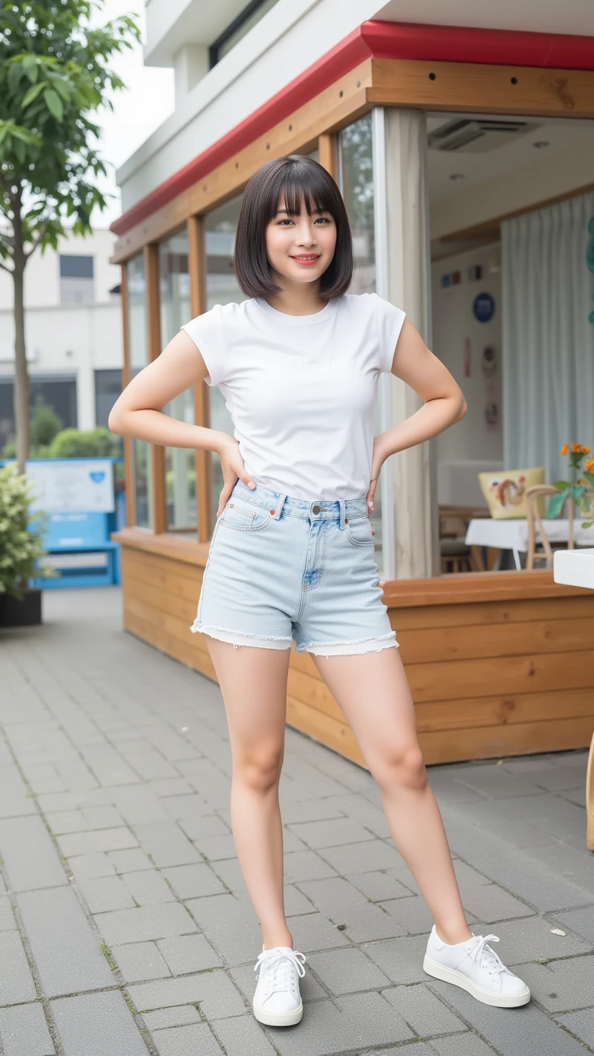 ((Midnight, Acura, 8K, Masterpiece: 1.3)), Full body, Long legs, Focal length: 1.2, Perfect Body Beauty: 1.4, Slim Abs: 1.1, ((Dark Brown Hair, Big Breasts: 1.2 )), (White U-Neck T-shirt, denim skirt, standing: 1.2), ((City Night View, Roof: 1.3)), Highly detailed face and skin texture, Detailed eyes, Double eyelids, peeing skirt, peeing skirt, pee stain, scared face, crying face, urine stream from skirt.