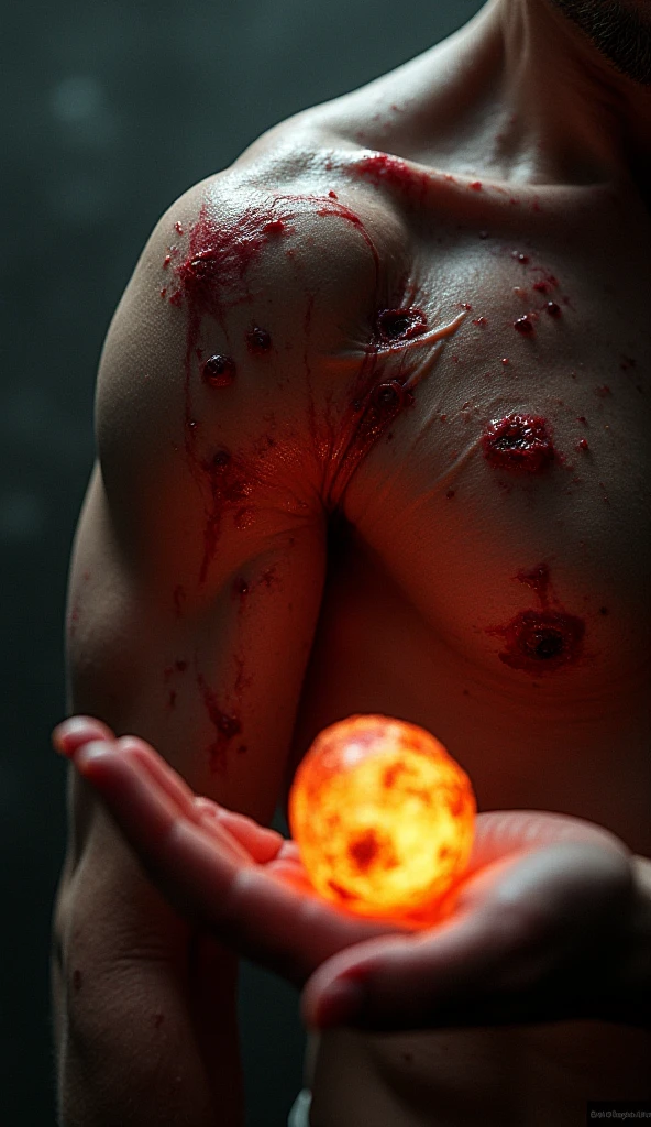 male gender man pregnant with a big demon that makes him have black veins all over his body