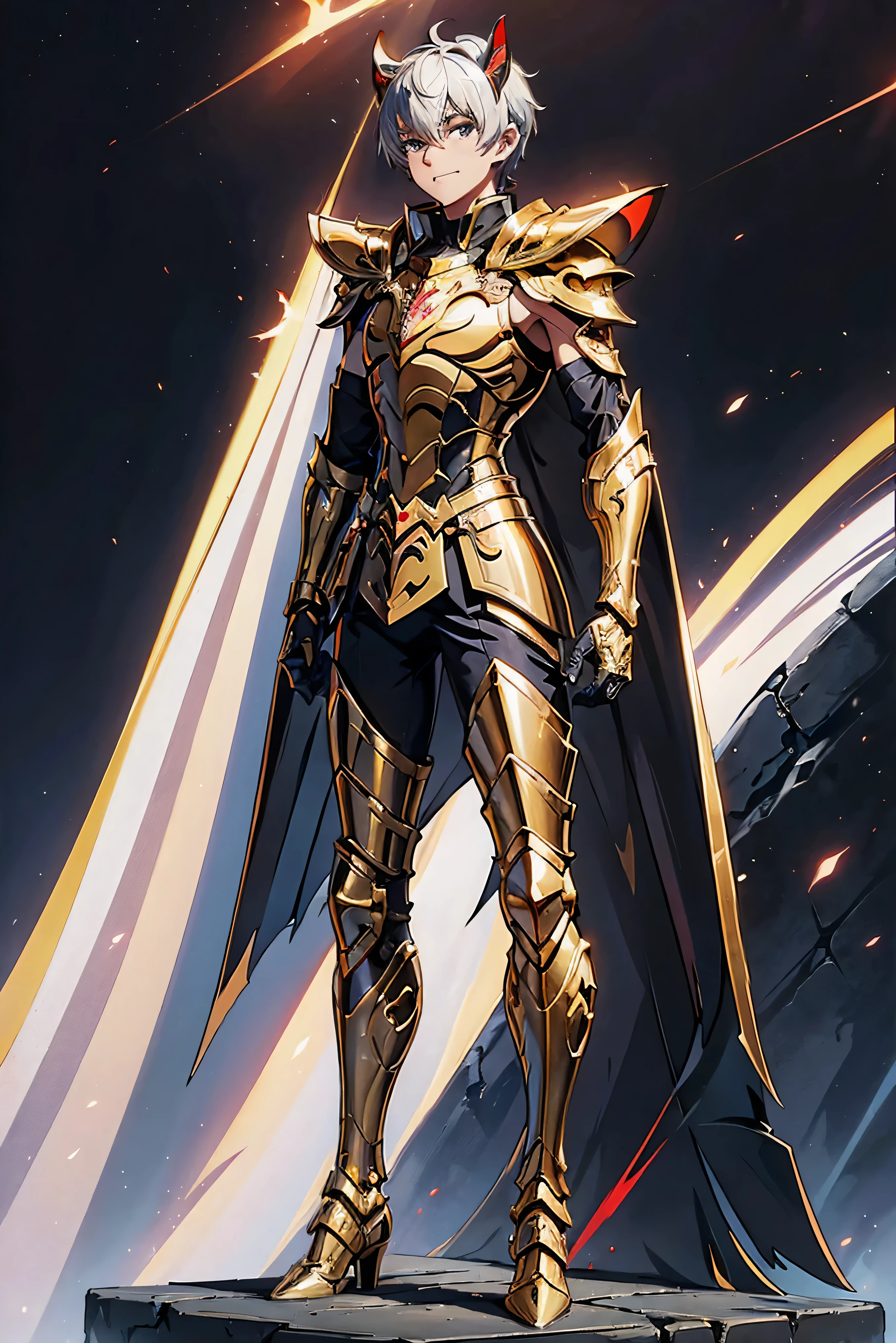 It’s a man. The image presents a dark, futuristic armor designed for Ken Kaneki, blending sleek tactical elements with a predatory appearance. The armor reflects his duality as both human and ghoul. Helmet: The helmet is sleek black with sharp lines. A glowing red eye slit pierces through the visor, and the mouthpiece mimics Kaneki's ghoul mask, with jagged teeth adding a monstrous touch. Mantle Plates (Shoulder Guards): The shoulder guards are close to the chest, curving toward the shoulders in a streamlined fashion. They feature black metallic surfaces with crimson veins, hinting at Kaneki’s ghoul power. Chest Plate: The segmented chest plate has angular lines in black and red. A faint red glow emanates from the center, symbolizing his transformation. The design is protective and savage, mirroring his internal conflict. Arm Guards: The arm guards are sleek, with articulated segments for flexibility. The gauntlets have claw-like extensions, giving them a predatory feel, as if part of Kaneki’s kagune. Leg Armor: The legs are armored with black plates streaked with red veins. The boots are sharp and angular, built for speed and agility, reinforcing Kaneki’s deadly precision. High Collar: A high collar rises from the back and sides, tightly encircling the neck. It integrates with the mantle plates, enhancing the armor’s menacing look. Background: Set against a dark, foggy backdrop, with Tokyo’s skyline faintly visible. Red lighting emphasizes key features, such as the glowing eye slit and chest, reinforcing Kaneki’s ominous, ghoul-like presence.