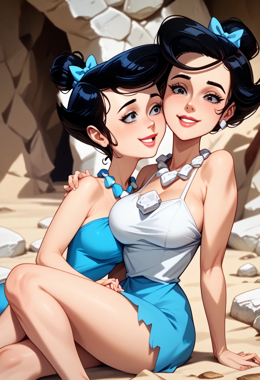 Beautiful character pose in dynamic love pose two women together Snow White on the left and together with Cinderella on the right they are girlfriends with a symmetrical body with a corset and beautiful breasts, corpo bem definido, delicado e sensual, estilo de desenho animado, digital illustration white background detailed art sensual eyes perfect hands with 5 fingers