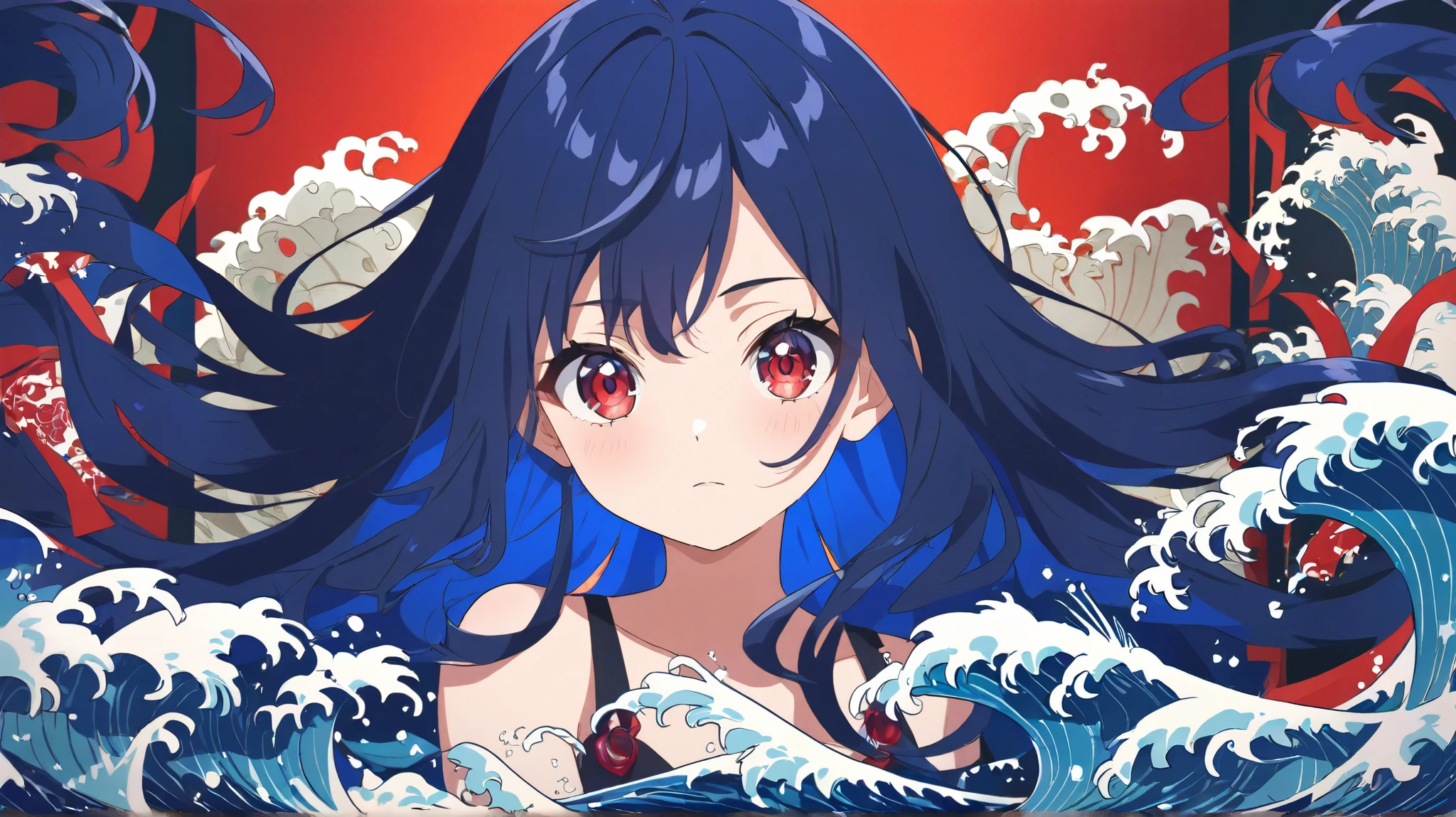 (9 year old black hair girl)Naked bathing and splashing,boy girl red tide,climax,Uplifting face'Eyes wearing silver-white mirrored lens sunglasses、I looked at the world reflected in the lenses of my sunglasses..(Side Pony,Colorful Hair),