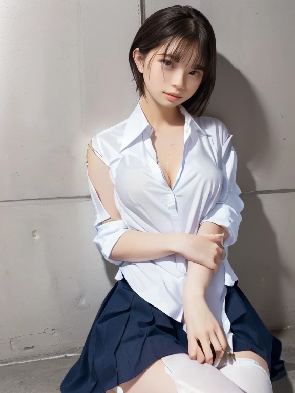 8k, RAW Photos, Highest quality, masterpiece:1.2,One person,Mature Woman,Cleavage,(Glowing red pupils),(office_Lady)，((Pull Panties))、Cowboy Shot、((Pulling on panties))、(Wear a skirt:1.2),I had already finished、(locker room:1.2),Wet Panties,beautiful, 50 years old,Mature Woman,smile,Mature Woman,Browsing Caution:1.4
