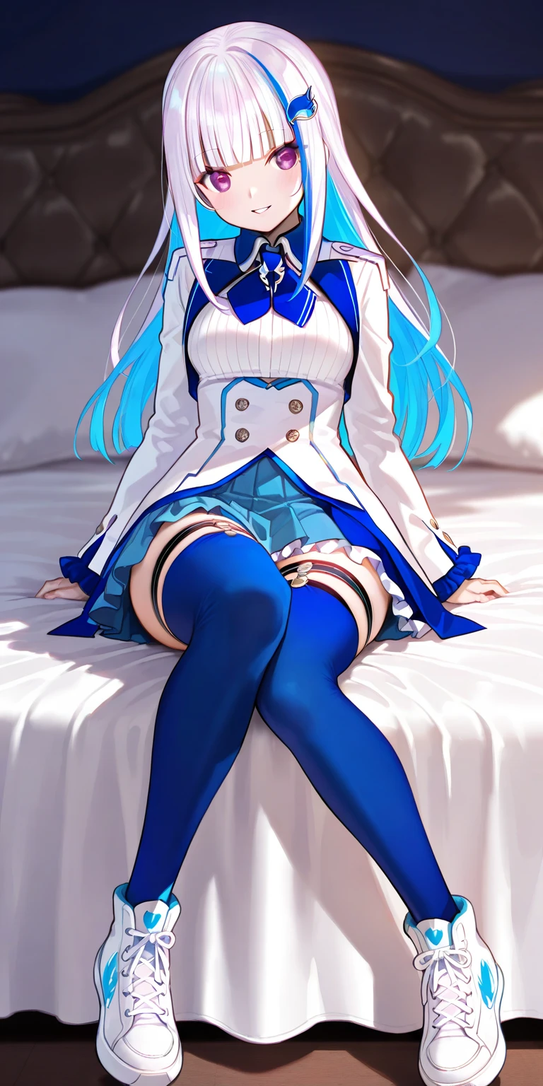 Highest quality, masterpiece,A seductive smile, Flip up the skirt,Spread your legs,Lace panties
