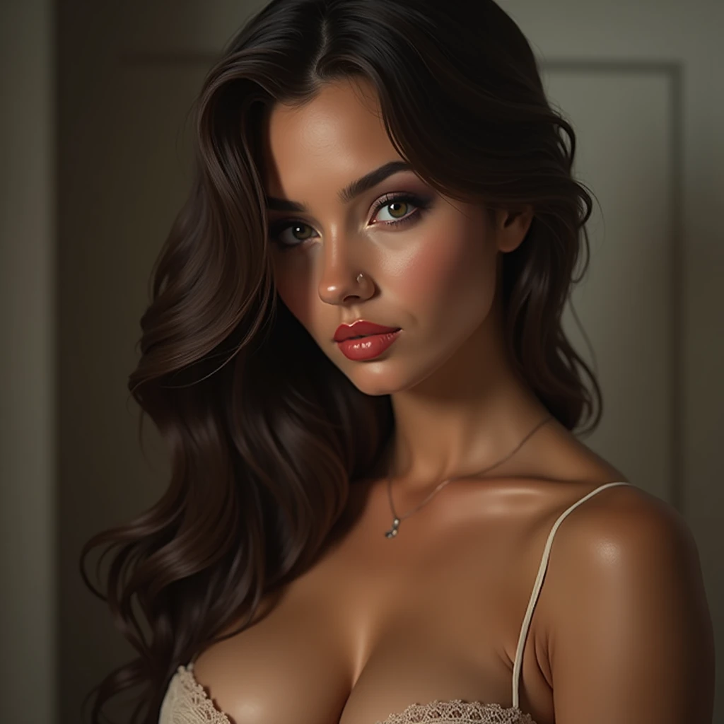 a woman, beautiful detailed eyes, beautiful detailed lips, extremely detailed eyes and face, long eyelashes, wearing a red bra, partial view of breasts, photorealistic, masterpiece, high quality, 8k, realistic, vivid colors, studio lighting, physically-based rendering, sharp focus