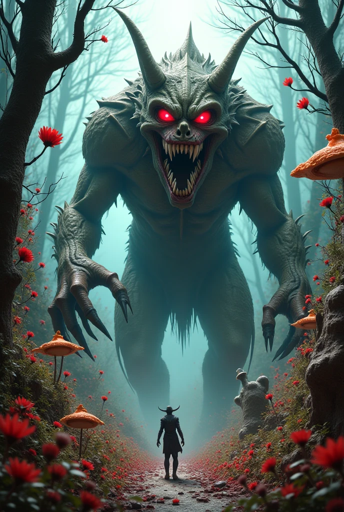 A creature that has wolf and octopus like tentacles instead of hands and legs also snake head very dangerous and big in stormy forest