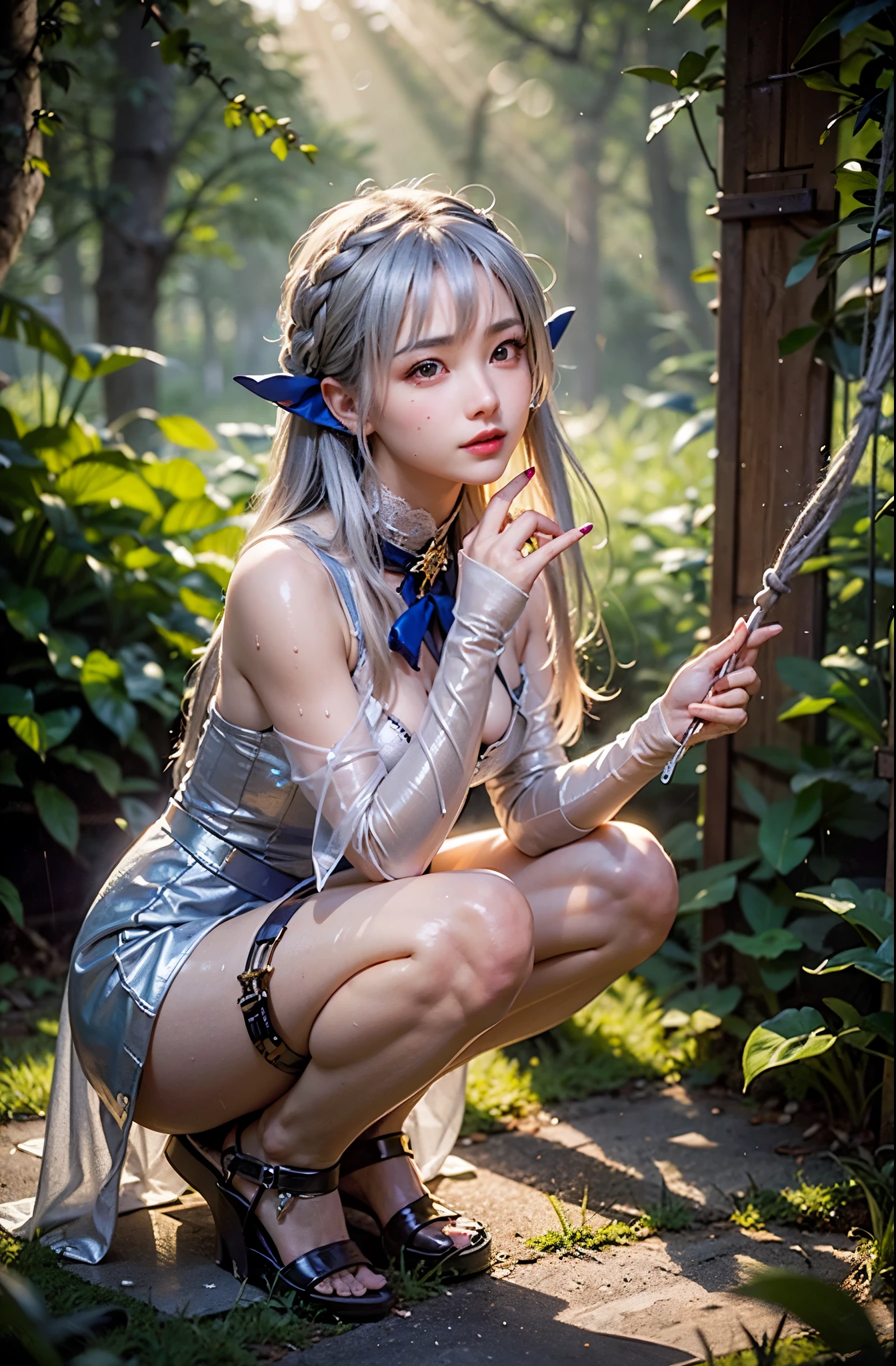 Best Quality, masutepiece, (Realistic:1.2), 1 girl, Detailed face, Beautiful eyes, [(Transparent background:1.5)::5],(((masutepiece))),(((Best Quality))),(((Extremely detailed))),Illustration, 1girll,Solo,Mysterious,vivd colour, shiny, Underwater transparent sealed hemispherical glass dome, (White hair),(Purple eyes), full body Esbian, Barefoot, Tranquility of long hair、naturey, Koi, under the water, dome, close up, Dynamic Actions, Lens perspective,(((Box configuration))),Sitting cross-legged，Leaning against the bookshelf, voluminetric lighting, multi-color eyes, Detailed eyes, ultra - detailed, lightsmile, Highly detailed, Beautiful, small detailed, ultra-detailliert, Best Quality, Convoluted, 4K, 8K, Trending on Art Station, Good anatomy, Beautiful lighting, Award-winning,