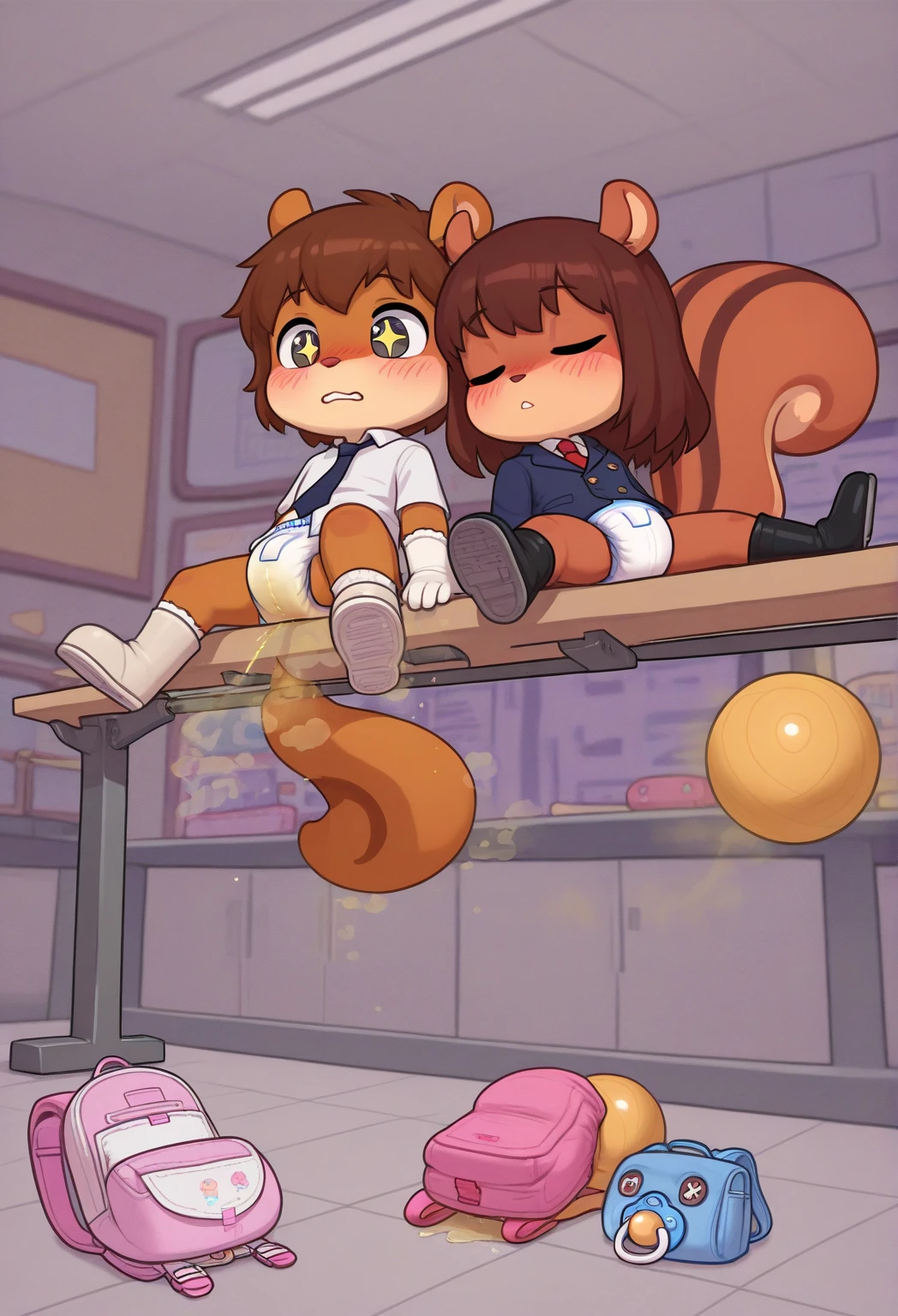 score_9, score_8, score_7, score_6, mouse tail,  light blush, pussy, pussy viewed, gadget, cartoon,  detailed, thighs,( forced to undress, perfect round breasts, no panties,  revealed pussy), ((bubble butt, juicy ass, face to viewer, legs together legs:1.5, exposed pussy,  stand, standing on desk, , nipples)),  ((1girl, embarrassed,  front view, public, crowded classroom, many boys around))