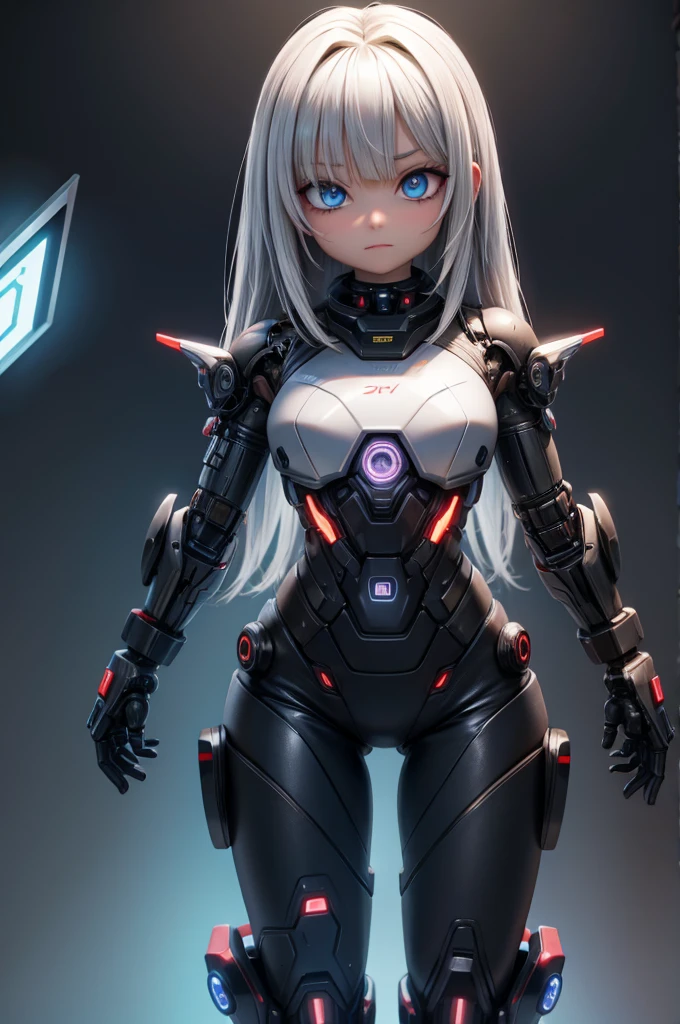 Topic prompts "Atomic heart, Mechanical girl" as follows: Atomic heart,Mechanical girl,Meticulous robot eyes,Detailed metal lip,Extremely detailed facial features of the robot,Shiny metal skin,Mechanical body parts,Mechanical gears and gears,Magical glowing heart,Cyberpunk style background,Science fiction art style,Vibrant colors,High-res,Ultra-detailed,Realistic lighting effects,Bokeh.
