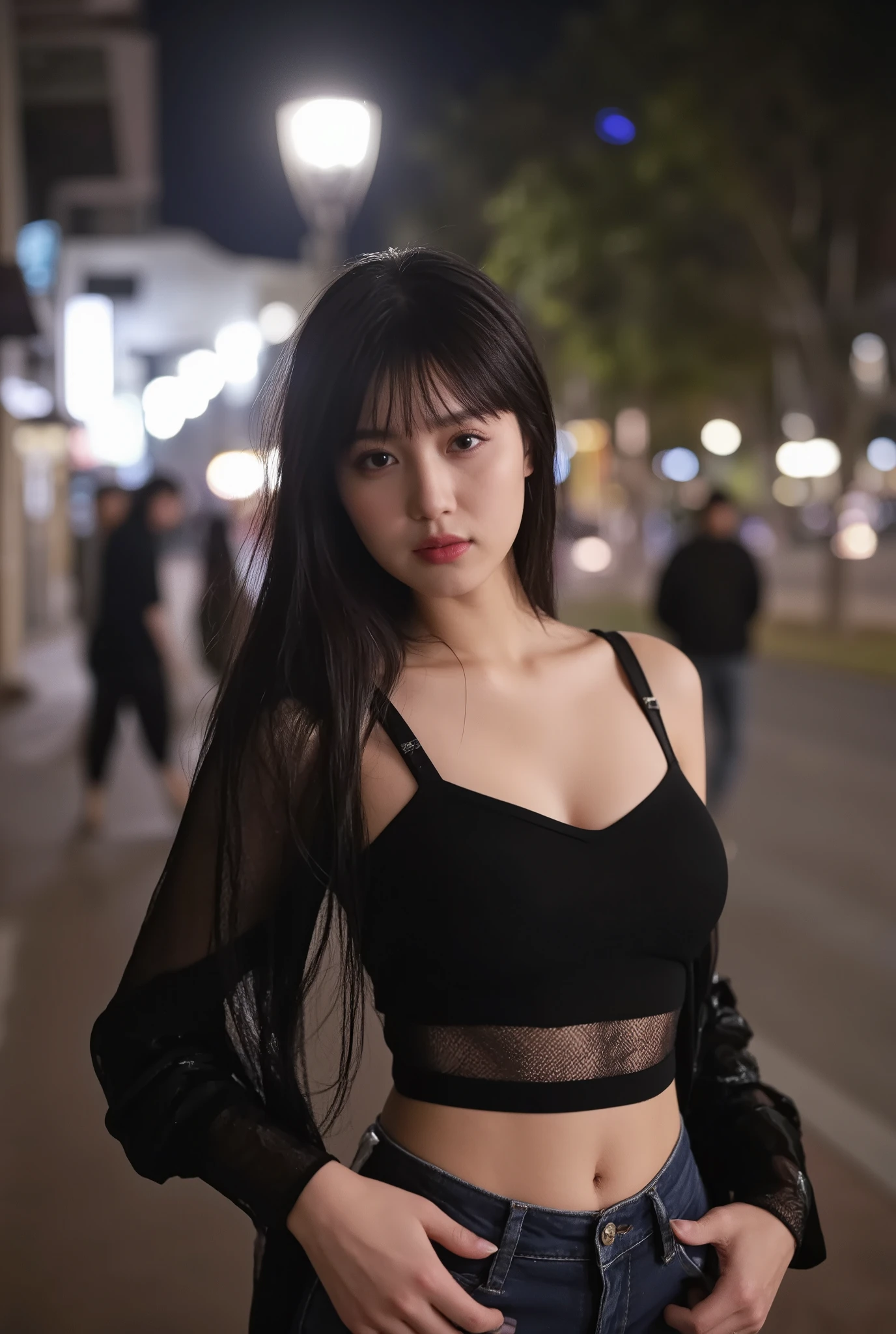 Ultra HD resolution,artistic photos,Professional erotic Photography,((21 year very sexy wet girl, long brunette messy wet hair, cold ultra realistic wet shining skin, wearing a very sexy wet black silk blouse and skirt)), exposed cleavage and navel, posing seductively like a super-model, on a street in Las Vegas at night, smiling at viewer, natural lips, captivating eyes, attention to detail