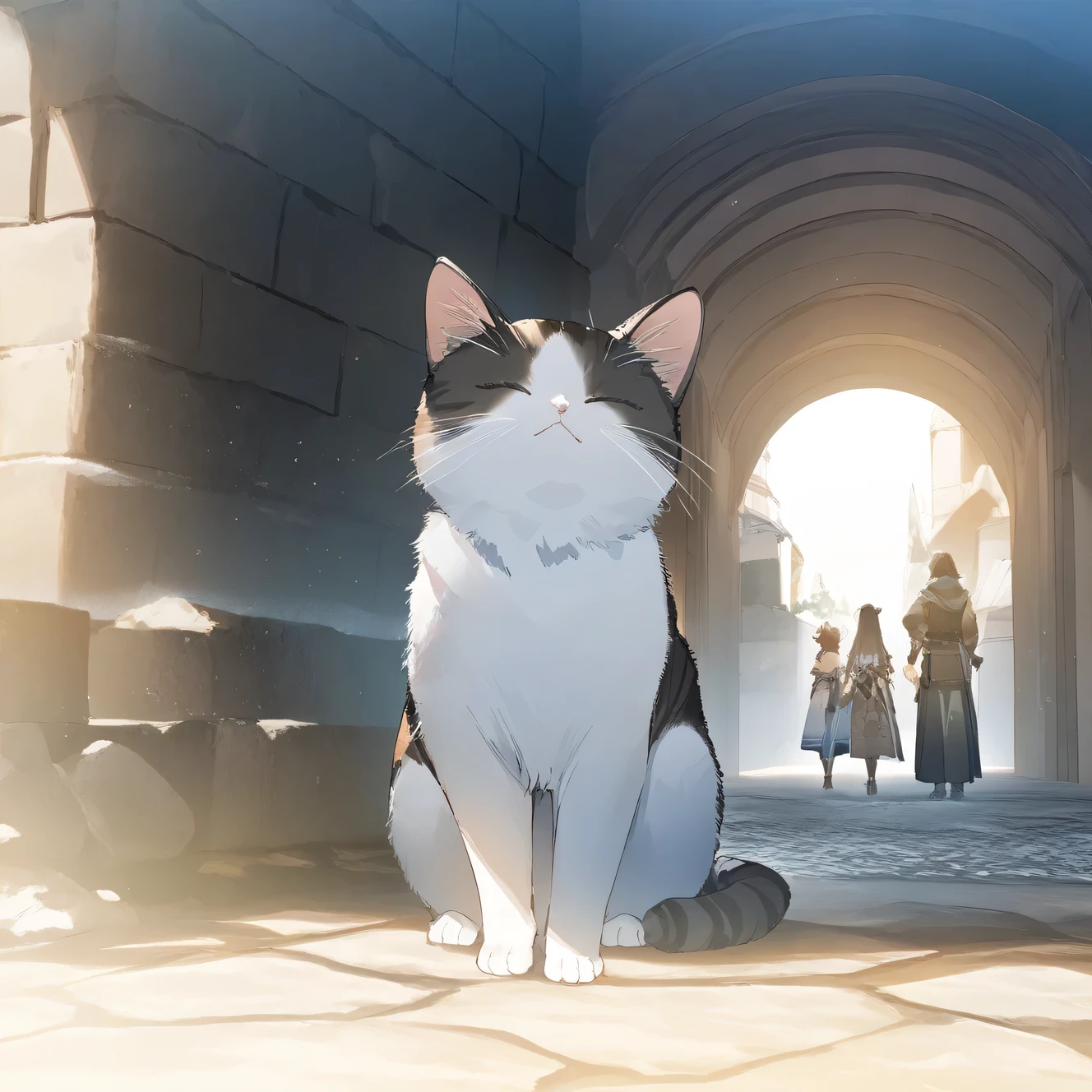 animal, cat, focus cat, outdoors, game CG, fantasy, japan, break,(artist:akinashi_yuu),artist:fujiyama,artist:artist:yuugen,break,break,(masterpiece), (best quality), (ultra-detailed),(Detailed Lighting), very aesthetic, newest,