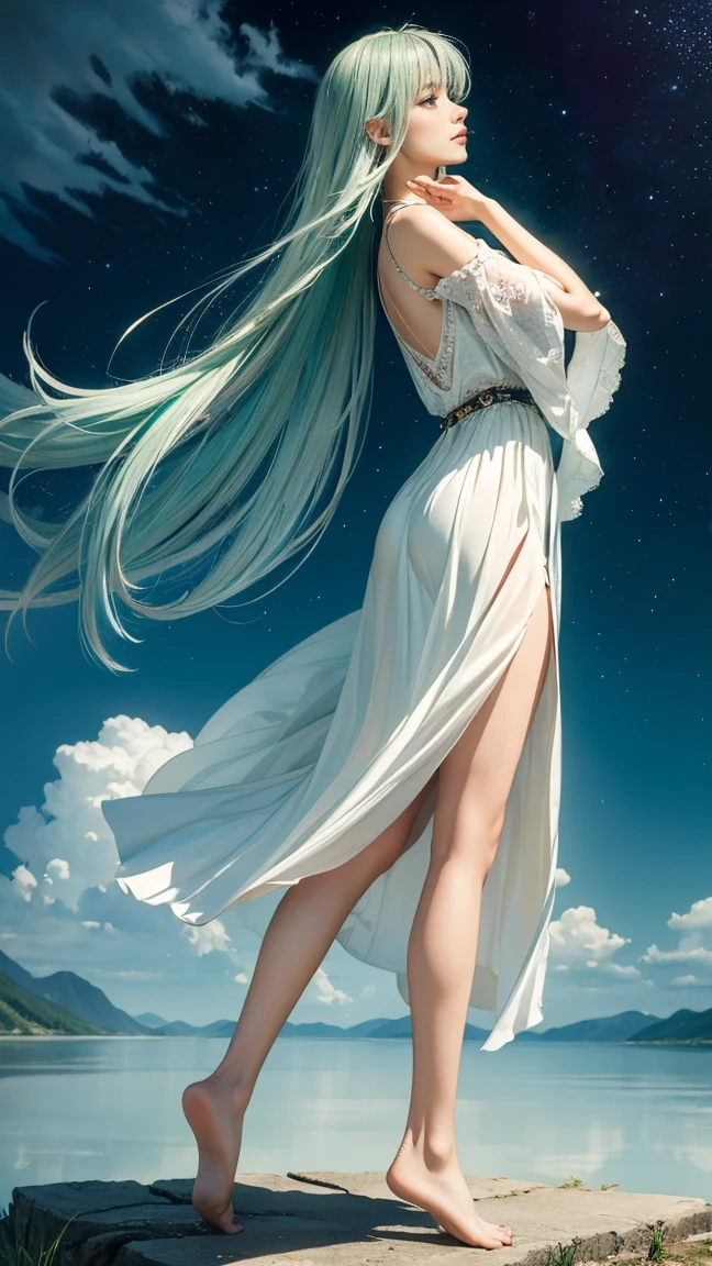 Goku, super saiyan, delicate hair, Arm sculpture, white blue hair all over, delicate shoes, Eye sculpture, delicate hair, popmart blind box, clay texture, Treading on Earth, Black and White Background, naturallight, best qualityer, hyper detail, art 3d, C4D, oc renderer, 3D rendering