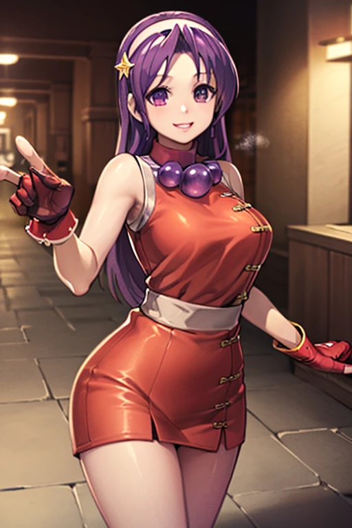 tmasterpiece,Best quality at best,Highest quality,Perfect anatomy,s the perfect face,perfect eyes,1girl,dbzch1ch1,Lateral hair,By bangs,(Off-the-shoulder attire:1.3),single hair bun,hair-bun,(黑The eye),Orange cashmere wrapped,Red spherical earrings,Red wristband,Purple cheongsam, sexyposture, Sexy beautiful legs