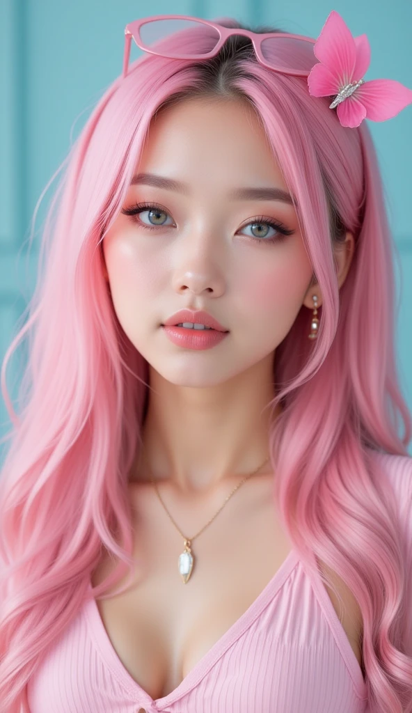 masterpiece, high quality, 4K, Beautiful design, (from the front, Whole body),Award-winning photo, Very detailed, wonderful, The finer details, Absurd, Very detailed女性, (small breasts:1.5),Pink makeup, Hyperrealistic paintings inspired by Yanjun Chen, Instagram, Digital Art,Pop Makeup Style, ig model | ArtJam,Very beautiful cute cat girl, Surreal Teen, A face like Ester Exposito, A rich expression,Pop Girl,