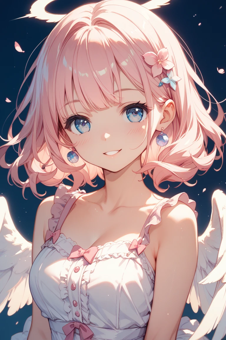 masutepiece, Best Quality, Sharp Focus, 8K, Complex and detailed environments, Anime, Watercolor illustration, Colorful, Bright colors, capricious, glowing lights, Otherworldly liquid, Fairy Light, Beautiful girl in flowing liquid glowing dress, Perfect face,Beautifully aligned fingers、 Golden ratio, Sparkling eyes, watercolor paiting, Liquid Light, Angel wings、Wind Spirit、Wearing flowers that invite dreams、