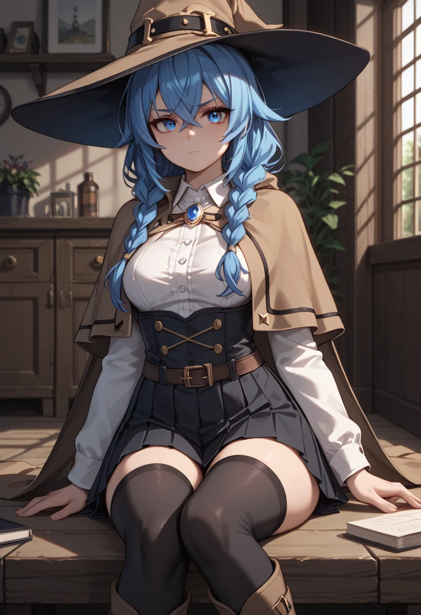 (super detailed) blue hair girl with braids, black hat having sex with elves naked