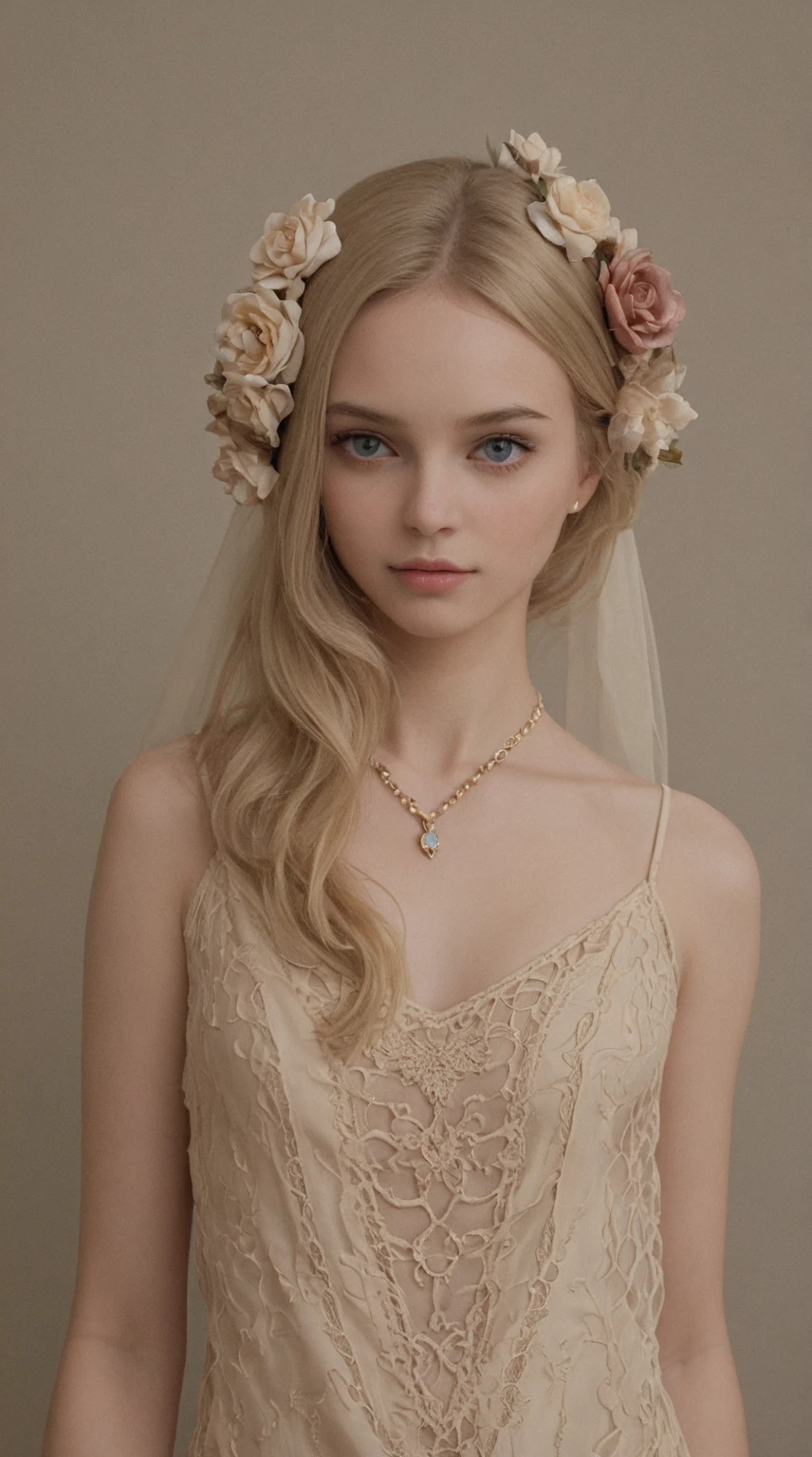 A woman with a beautiful face wears a crown atop her flowing blonde hair, radiating elegance and regal charm,best quality, masterpiece:1.2,big breast:1.3,accentuated body parts,accentuated thigh,accentuated curves