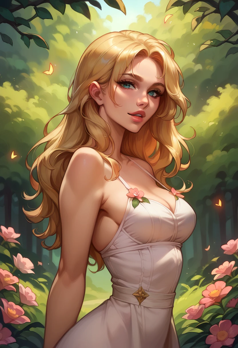 (8K, RAW photo, 最high quality, masterpiece: 1.2), High-definition RAW color photo, Professional photo shoot, cinematic light, alone, (((young woman, gal))), (Sharp features), (small face), (high detail skin: 1.2), clavicle, cute face, beautiful appearance, long eyelashes, (rainbow hair, Green eye), ((have cleavage: 1.2)), (beautiful breasts:1.5), (camel toe details), spread your legs, I lean back with pleasure, Pussy feels good, ((very detailed female organ, pussy)), (thin:1.4), Very detailed face and skin texture, Detailed Eye, double eyelids, View from the side, Place your hands behind your body, camel toe, ((blonde, wavy hair)), curvy body, ((open your mouth and smile:1.2, Top Eye)), big breasts, normal hip joint, green_eye, cowboy shot, composition from above, (((:1.5, naked, Seductive thighs))), garden, At night,Gazing Eye, beautiful skin, shiny skin, perfect fingers, five fingers, anatomically correct, background bokeh, high quality, surreal, bright colors, ((very detailed, photo shoot)),