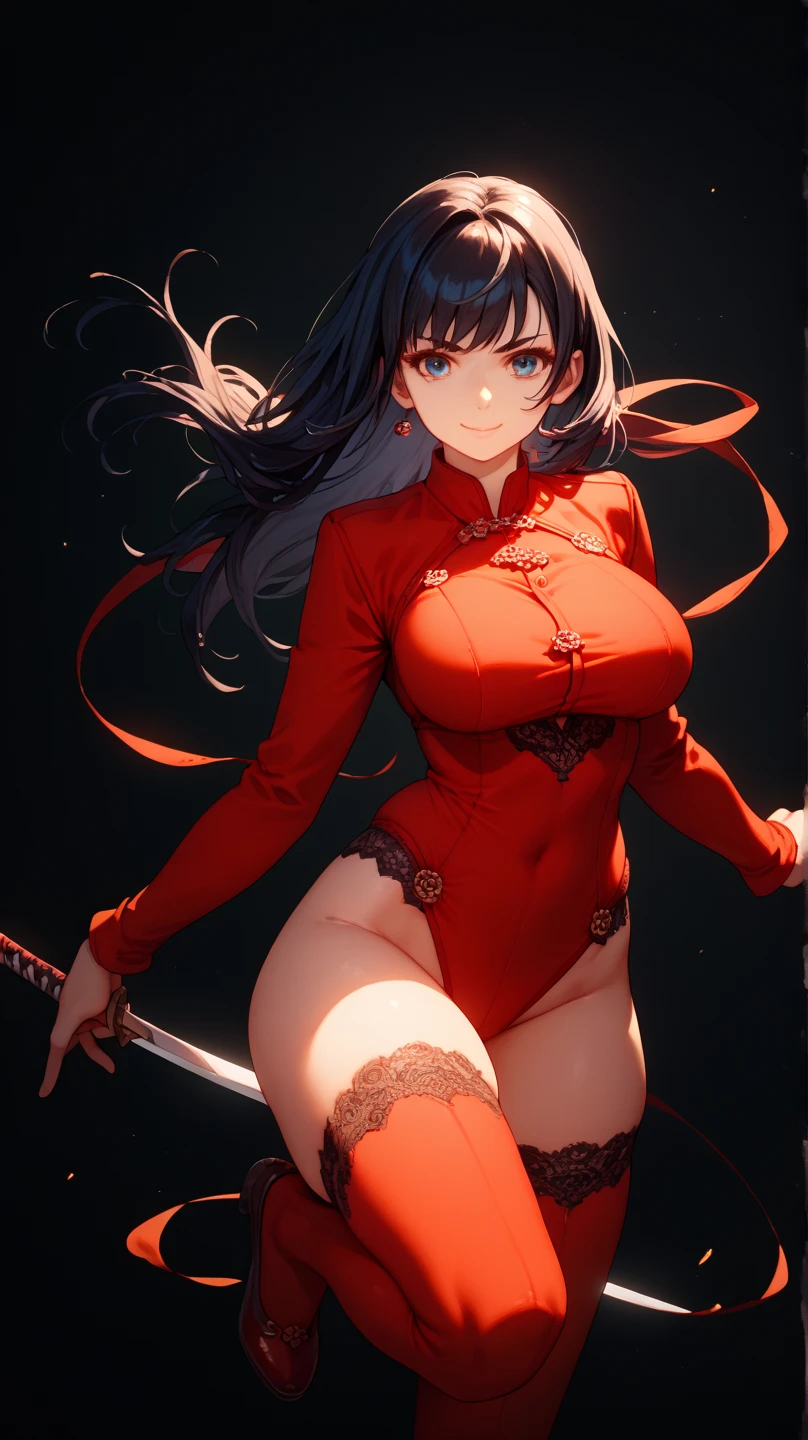 best quality,4k,8k,highres,masterpiece:1.2),ultra-detailed, extremely detailed eyes, extremely detailed body, (large masterpiece digital art), (detailed manga illustration), (detailed line art), ((perfect anatomy)), (intricate details:1.3), (ultra-detailed:1.3), (illustration:1.3), (sharp focus:1.3), (natural lighting:1.05), (vivid colors:1.3), (masterpiece), (best quality:1.4), (perfect anatomy:1.4), high quality, expressive eyes, full body, detailed face, beautiful face, perfect face, 1 girl, breasts, cleavage, gloves, large breasts, Japanese clothes, jacket, (underboob), robe, sash, belt pouchs, very long hair, thigh length hair, Japanese female, detailed ((black hair)), straight hair, Hime cut , blue eyes, curvaceous physique, arm wrap, hakama, hakama skirt, haori, miko, monk, thick thighs, toned, dynamic lighting, cinematic lighting, dynamic heroic pose, smiling, Japanese temple background, curvy, Atey Ghailan, Jeremy Mann, Greg Manchess, Antonio Moro, trend in ArtStation, trend in CGSociety, Intricate, High Detail, Sharp focus, dramatic and photorealistic painting art by Midjourney and Greg Rutkowski, Jeff Bridges, ((cartoon style)), Marvel Cinematic Universe style