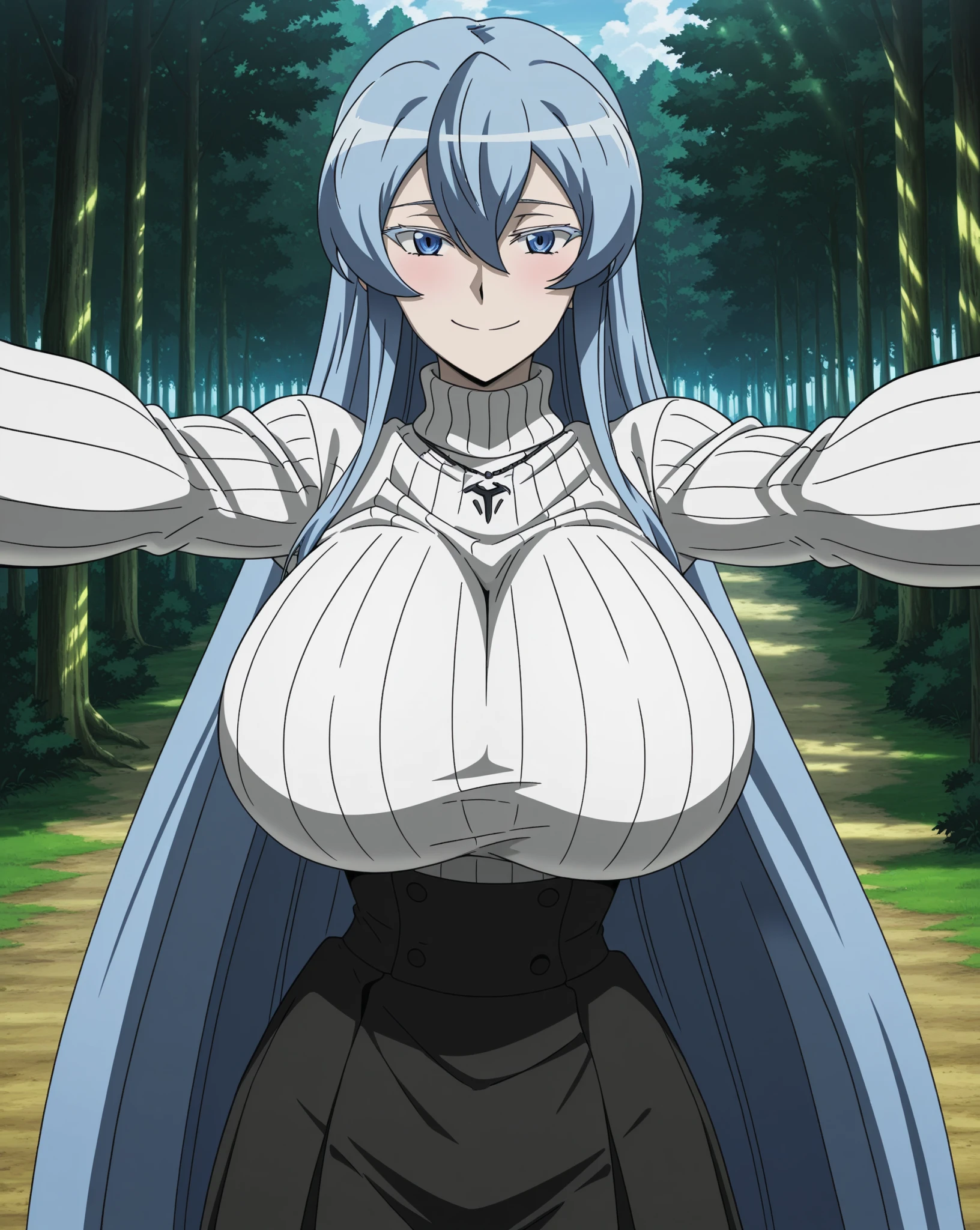 FAIRY TAIL ANGEL, LONG HAIR, BANGS, BLUE HAIR, HAIRBAND, BLUE HAIRBAND, AHOGE, THIGHHIGHS, GLOVES, DRESS, CLEAVAGE, ELBOW GLOVES, WHITE DRESS, 1girl, solo, facing viewer, (evil smile:1.3),Highly detailed CG Unity 8K wallpaper, perfect lighting,laugh at,too evil smile,too evil smirk,looking down at viewer,,smile bad,deep shaded face,too evil fall,dark world background,two hands,five fingers,