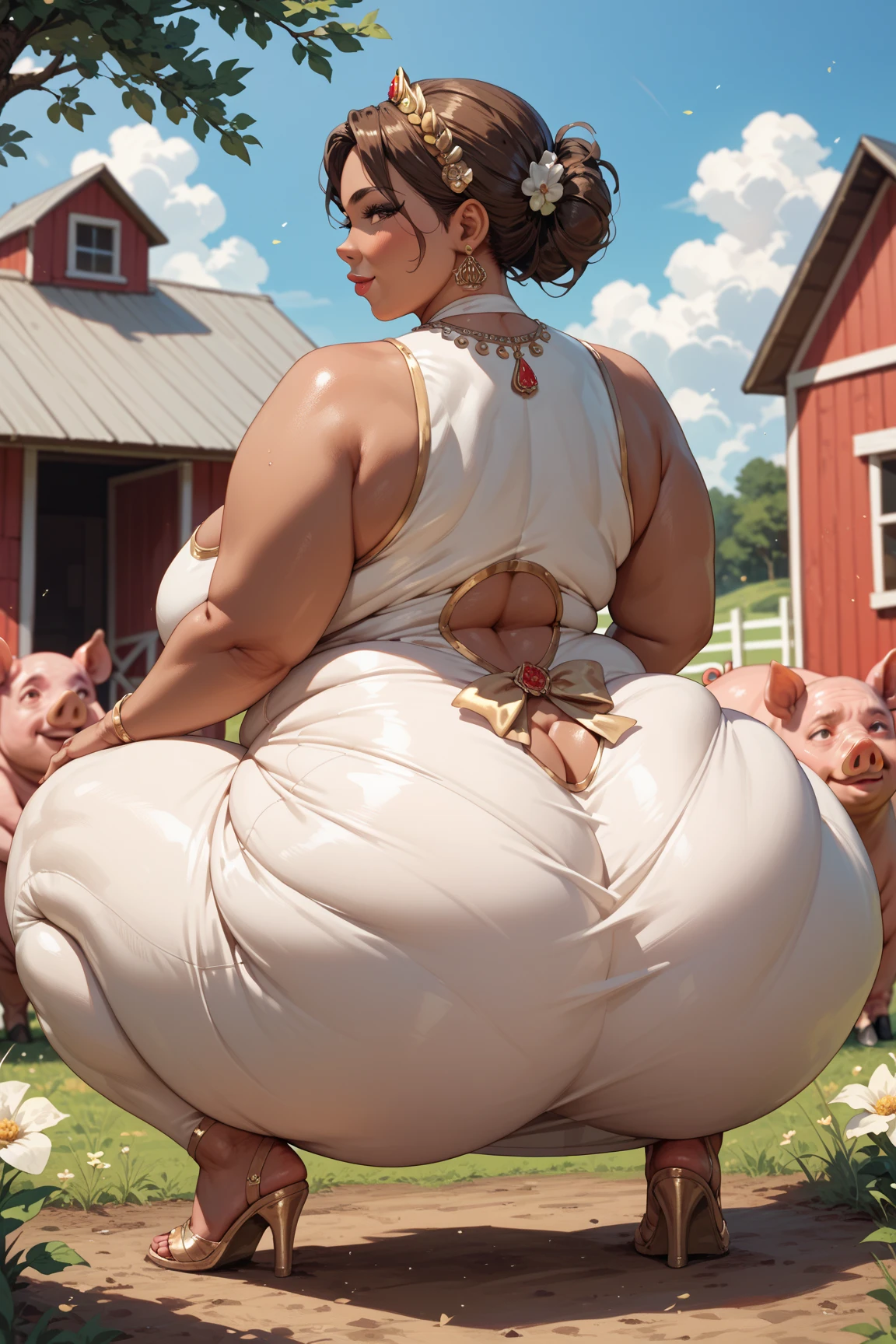 <lora:Cow Nurse:0.7> anatomically correct, masterpiece, best high quality, ultra details, realistic, RAW Photo, perfect anatomy, 4k, 8k, quality lighting, detailed hands, detailed eyes, Cow Nurse, large, female, cow, nurse uniform, brown hair, brown and white fur skin, horns, huge boobs, eyeliner, sitting, thick thighs, thick legs, (smile:1.1) <lora:BGV5EX:1> <lora:add_detail:1>