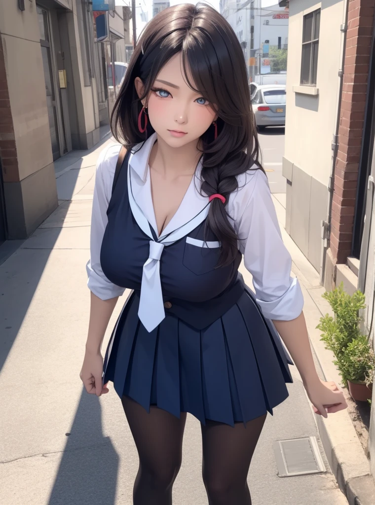 1girl, asian woman standing at school, posing for photos, a surreal schoolgirl, (single, full body: 1.2, young, big breasts: 1.2), cute schoolgirl, golden ratio figure, funny costume, surreal schoolgirl, JK uniform, smooth white tights suit, schoolgirl, gorgeous Chinese model, seductive anime girl, japanese model, sexy outfit,