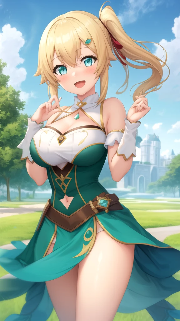 (((SFW、sound、Highest quality、first-class、masterpiece、Normal body、8K、Detailed face、Ultra-precision、Normal hand、Normal finger、5Finger、Highest)))、beautiful girl、Golden blonde;1.4、Shortcuts、Bobcut、High Elf、In the Land of Leadale、Kena、Silver Ring Witch、Black diver suit、Tight-fitting diver suits、Feathered hair band、smile