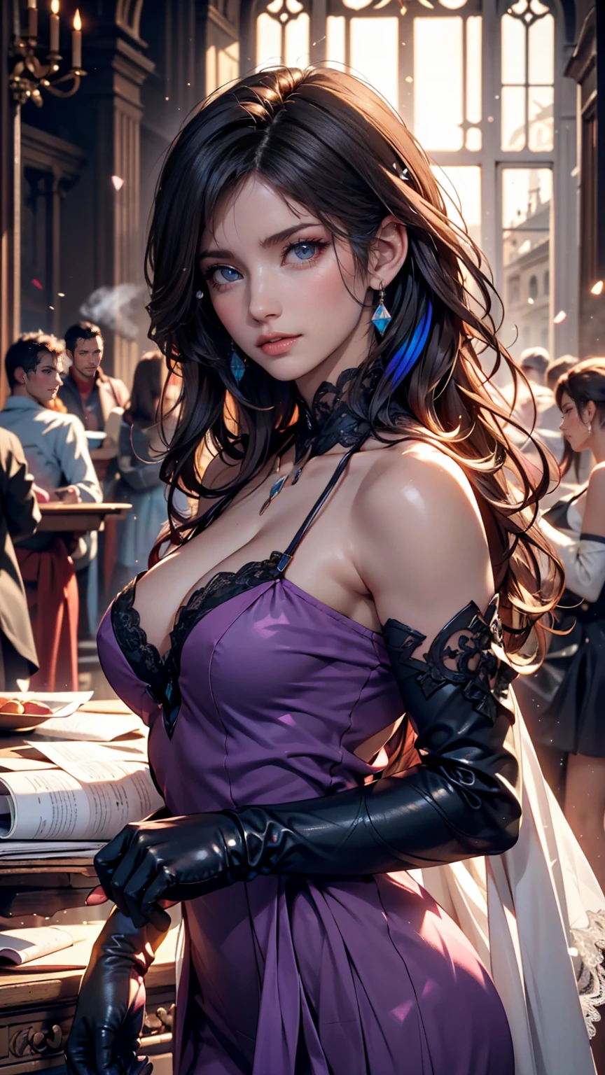 araffes with Purpleの髪 is getting her hair done, Hair Color, Purpleのハイライト, 髪にPurpleの筋, Purpleの髪, UV highlights, flowing Purpleの髪, Purpleの髪, long Purpleの髪, Lavender colored hair, Purpleの長い髪, Purpleの長い髪, Two-tone hair, Lilac hair, Bright rainbow hair colors, Purple, Dye your hair, long Purpleの髪、mature female body、Sexy、Sexy proportions、Long eyelashes、Short pigtails((short twintails))、Purple inner color、Crystal Earrings((crystal earrings))、A seductive smile((seductive smile))、Engage your audience