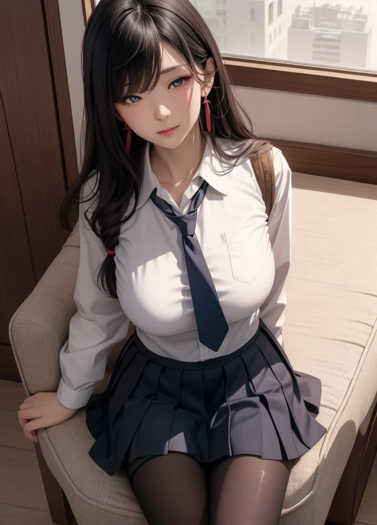 ((1girl in)), ((Best Quality)), (Ultra-detailed), (extremely detailed CG unified 8k wallpaper), Highly detailed, High-definition raw color photos, Professional Photography, Brown hair, Amazing face and eyes, Pink eyes, (amazingly beautiful girl), School, crass room, Sitting,