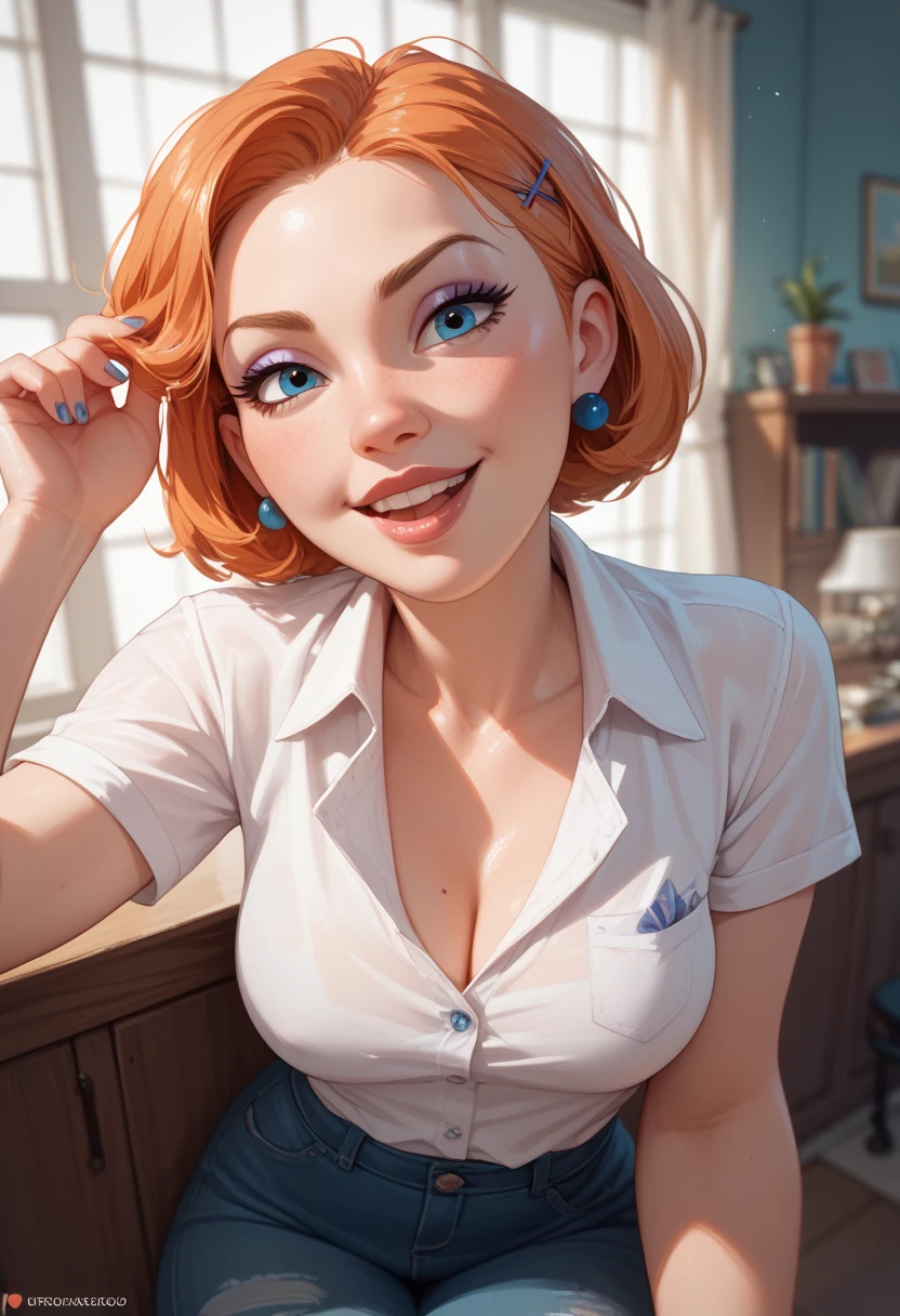 <lora:(Rick & Morty) Jessica:0.5>,Rick & Morty,Jessica,1girl,solo,red hair BREAK
(headband:1.1) BREAK
lavender polo shirt,collared shirt BREAK
purple pleated skirt BREAK
(revealing cleavage:1.1),exposed medium breasts,covered nipples BREAK
(ambient lighting:1.1)(ultra realistic,32k,RAW photo:1.1),(high detailed skin:1.1),8k uhd,dslr BREAK
high quality,film grain,(shiny glossy translucent clothing:1.1) BREAK
looking at viewer seductively,flirty smile,naughty face,nsfw,full shot,simple background,insanely detailed,best quality,masterpiece,(photorealistic:1.2),