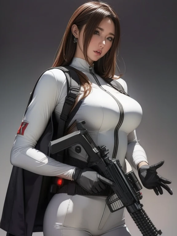 Arafe female soldier with a gun and gun in the desert, SFのwearing white military armor, Vojtek FUS, Mechanized soldier girl, Bikini + Tattered military equipment, wearing white military armor,
 Dressed in tactical armor, Armor Girl, Girl wearing mecha cyber armor, wlop and krenz cushart, SF Women、Ready your gun?、Get down on one knee、