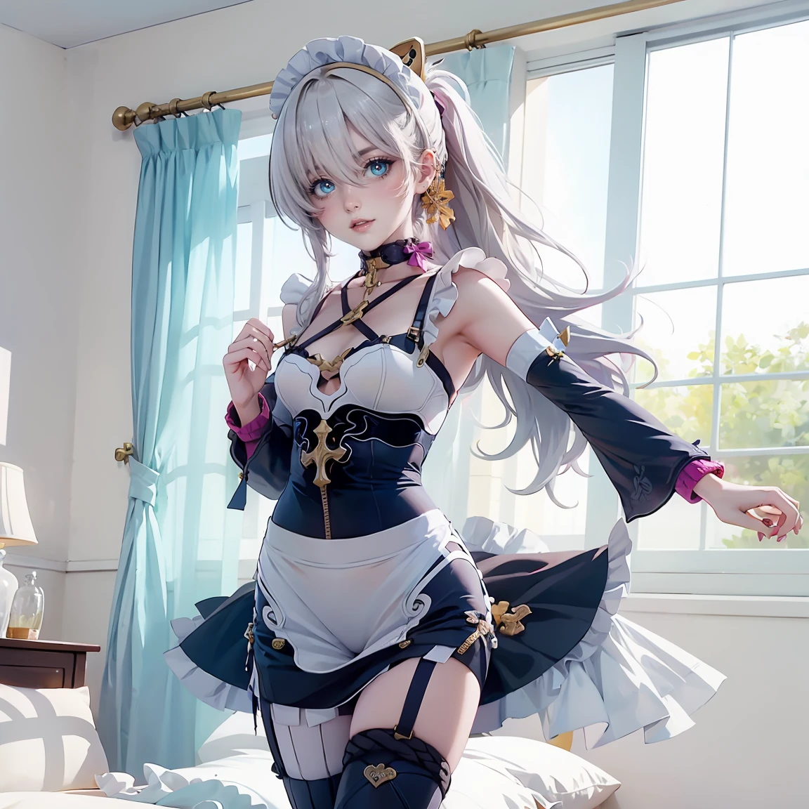 ((focus on the face)),NSFW, ((Cute symmetrical face)),8k, highest quality, photo realistic, Highly detailed 8k wallpaper,(biologically correct form),(masterpiece:1.2, highest quality), (realistic, photorealistic:1.4), beautiful illustrations, (natural side lighting, movie lighting), looking at the viewer, girl,blue-silver hair, 25 years old, perfect face, perfect body, shiny skin, beautiful hair, beautiful face, beautiful eyes, 緻密でbeautiful eyes, beautiful body, beautiful , beautiful arms、((beautiful thin legs)), (small butt、Na thighs),blush,、upward glance、 (High heels of the same color on the left and right and anklets of the same color), (cute smile), (corset on shirt、pencil skirt)、white bra、toe stockings、garter belt)、detailed facial depiction、Correct number of limbs、big, kind eyes、OL、office、office desk、legs crossed in an office chair、Scenery at work、I have a file in my hand、I have colleagues around me.、drill vertical roll hair