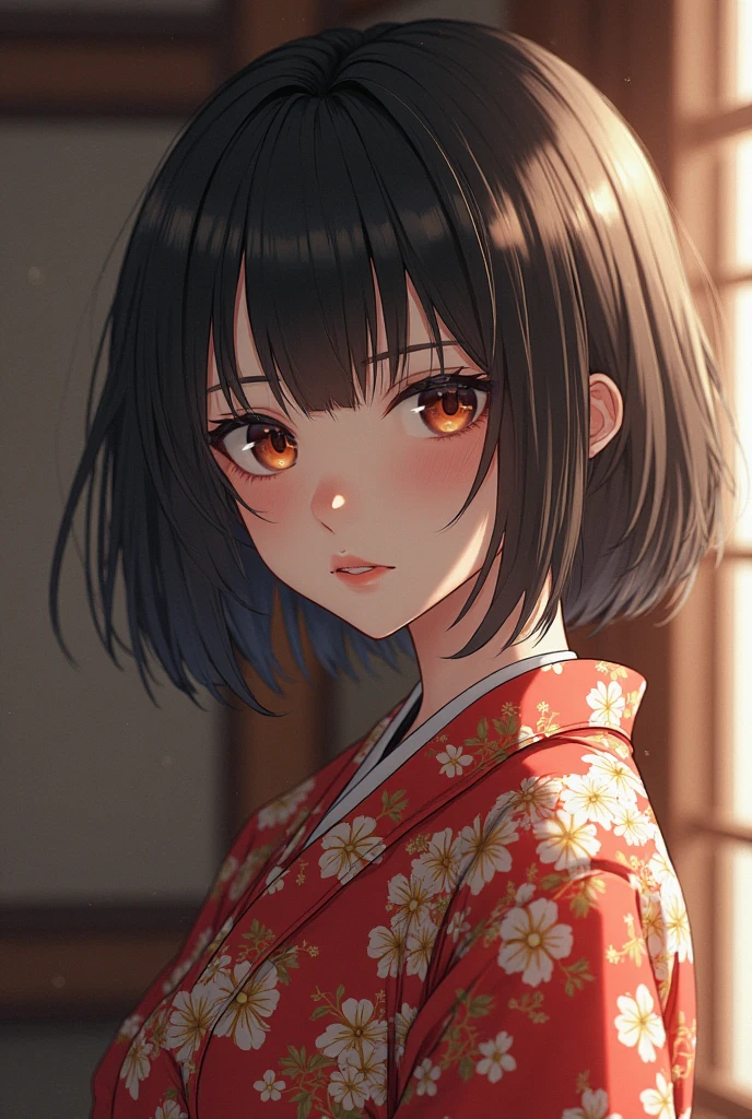 PremiumQuality, Masterpiece , HD, 1girl, Beautiful perfect face, bob cut, japanses clothes,komono, Intricate Details, Cinematic feeling, 8 thousand, Very detailed
