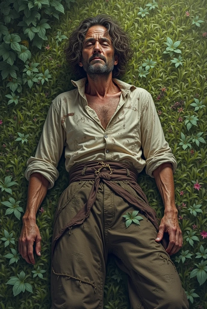 The face still hasn't changed, The clothes were modified, Ragged beggar, Ragged, Ragged衣服, lying on the grass ground